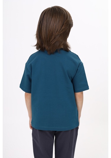 Toontoy Unisex Çocuk Baskılı Tişört Petrol Mavi