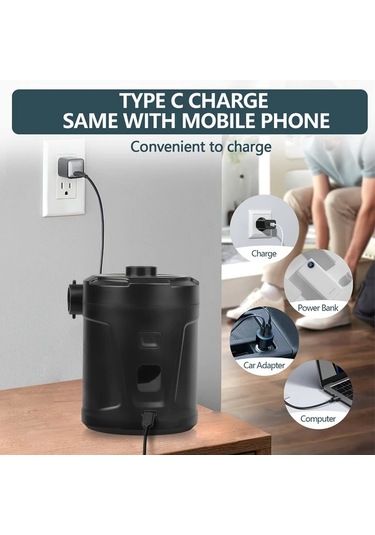 Xuweiwei Siyah Taşınabilir Kablosuz Şişirme Pompası Kamp Ve Açık Hava Kullanımı 5200mah Bataryalı