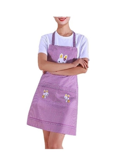Mor Kadın Önlük Kolsuz Silin El Çift Cep Yaratıcı Sevimli Karikatür Tavşan Yetişkin Bayan Ev Gereçleri