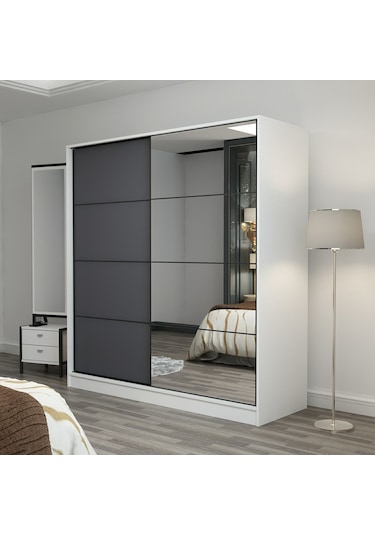 Minarmobilya Minar Kale 2 Kap. Ayna Sürg. Dolap 180 Cm - Beyaz/ Antrasit
