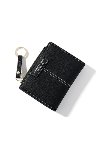 928666 Çoklu Kart Anahtarlık Bozuk Para Cüzdanı Kısa Bayan Cüzdanı Siyah