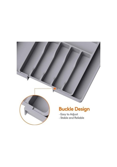 Pazly Genişletilebilir Gri Çatal Bıçak Takımı Kutusu Çekmece Düzenleyici Gri