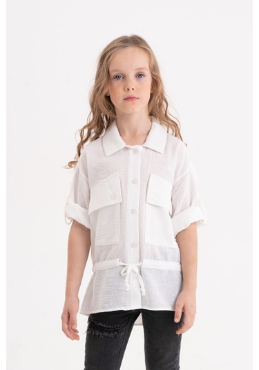 Kız Çocuk Kuşaklı Gömlek 3080 Ekru