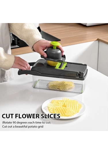 Liangmei 16 İn 1 Çok Fonksiyonlu Sebze Doğrama Kolu Gıda Kesici Adaçayı Yeşili