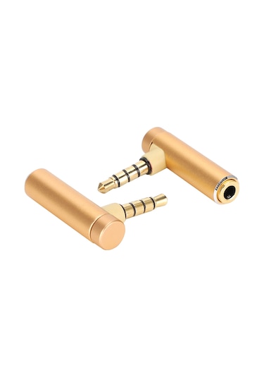 Fosenze 2 Adet 90 Derece L Tipi 3.5mm Mikrofonlu Kulaklık Uyumlu Ses Çevirici Adaptörü, Gold Metal Kasa, Cep Telefonu-tablet-bilgisayar Uyumlu