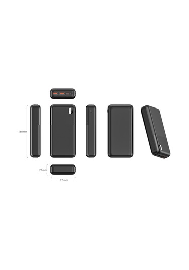 20000 Mah Powerbank Çift Usb Ve Type-c Çıkışlı, Led Göstergeli, Qc 3.0 Hızlı Şarjlı Kesintisiz Güç Siyah