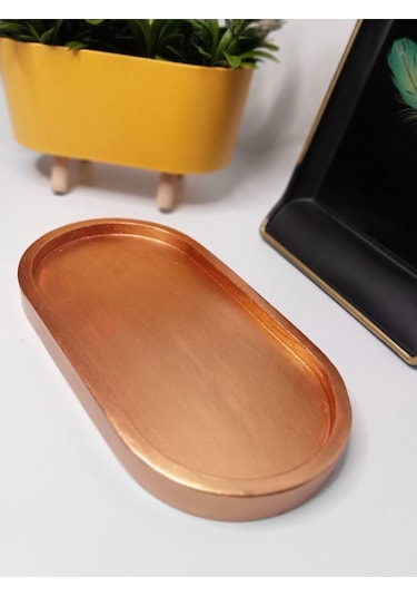 Dekoratif Oval Bronz Beton Biblo Tabak Takı Tabağı Mum Tabağı Mumluk Organizer