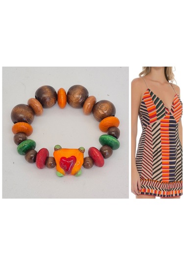 Murona Cam Boncuklu Ahşap Büyük Boncuklu Bileklik