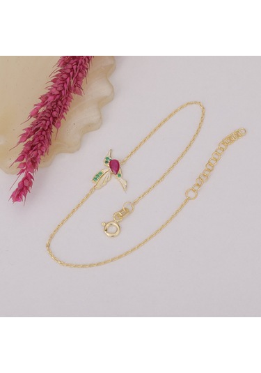 925 Ayar Gümüş Renkli Taşlı Arı Kuşu Bileklik Altın