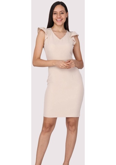 Kadın V Yaka Omuz Detaylı Kısa Elbise 4328/95 001
