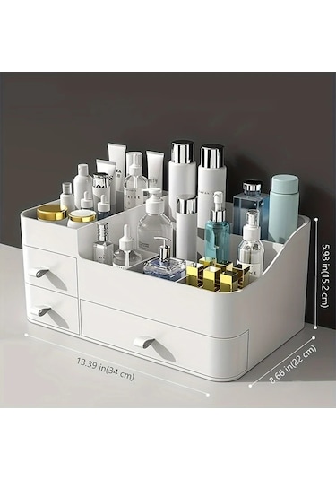 Topshop1 Beyaz Büyük Kapasiteli Kozmetik Organizatör Çekmeceli Makyaj Saklama Kutusu Beyaz