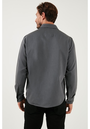 Buratti Pamuklu Çift Cepli Regular Fit Erkek Gömlek Cf25W128858 Antrasit