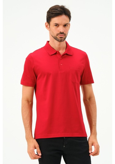 Classıc Kısa Kollu Mercerize Regular Erkek Polo Yaka Tshırt Kırmızı