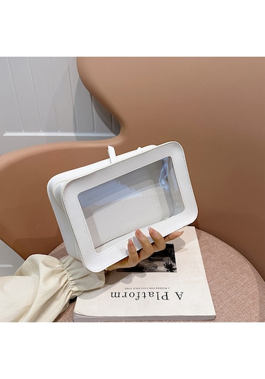 Mufunye Beyaz Şeffaf Kozmetik Çantası Büyük Kapasiteli Taşınabilir Makyaj Organizer El Çantası