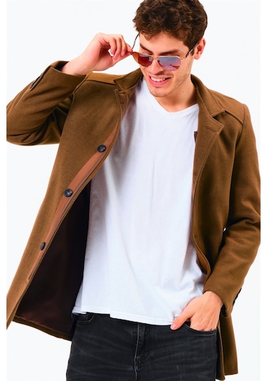 Plt8327 Dewberry Erkek Palto-Koyu Camel-Koyu Camel