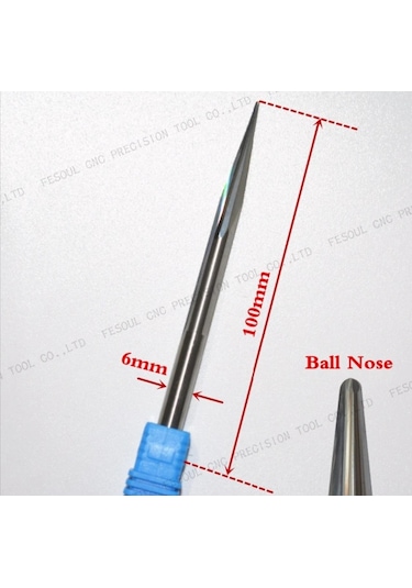 3d İşleme Konik Karbür Freze Ucu Küre Uçlu 100 Mm