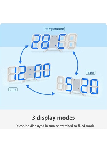 Pazly 3d Led Dijital Duvar Saati - Alarm, Tarih, Sıcaklık - Beyaz, Parlaklık Ayarlanabilir Beyaz