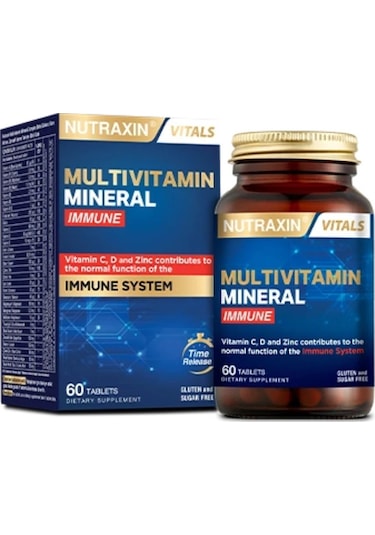 Nutraxin Multivitamin Mineral Immune Complex 60 Tbl - Magnezyum, C, D, Zinc, Demir, B12, Kolin, İyot