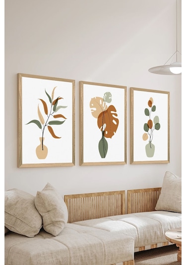 3 Parça Ahşap Çerçeve Görünümlü Mdf Poster Tablo Seti - Set 94 - Mdf3dsohoset94