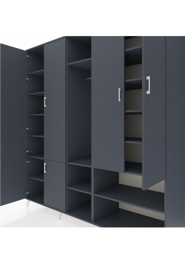 Kronos Dolap 15 Raflı 5 Kapaklı Tek Askılı 220x59x243 Antrasit-antrasit/antrasit Antrasıt/antrasıt