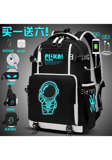 Yifomall Erkek Öğrenci Sırt Çantası 3-6.sınıf Ortaokul - Büyük Boy 635 Uzaylı Desenli Siyah Beyaz Dayanıklı Materyal Çok Renkli