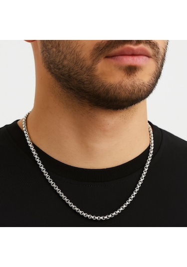 Gümüş Renk Iç Içe Geçmeli Arnavut Asansör Unisex Erkek Çelik Kolye Gümüş