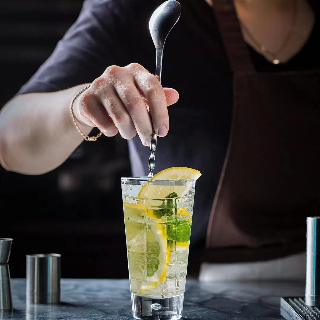 Qingmipy 10 İnç Paslanmaz Çelik Kokteyl Muddler Ve Uzun Saplı Karıştırma Kaşığı - Mojito Ve Meyve İçecekleri İçin Bar Aksesuarı Takımı Gümüş