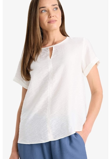 Defacto Regular Fit Yuvarlak Yaka Kısa Kollu Bluz C8831ax25smer105 Ekru