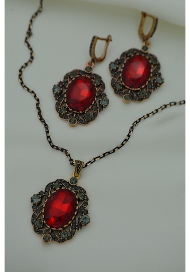 Stoneage Yakut ve Zirkon Taşlı Kolye ve Küpe Set  Takım