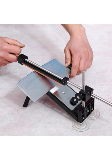 Vkemall Pratik Ev/profesyonel Mutfak Bıçak Taslağı - Paslanmaz Çelik Vakum Tabanlı, 4 Farklı Zımpara Taşı, Kolay Ve Güvenli Kullanım Siyah