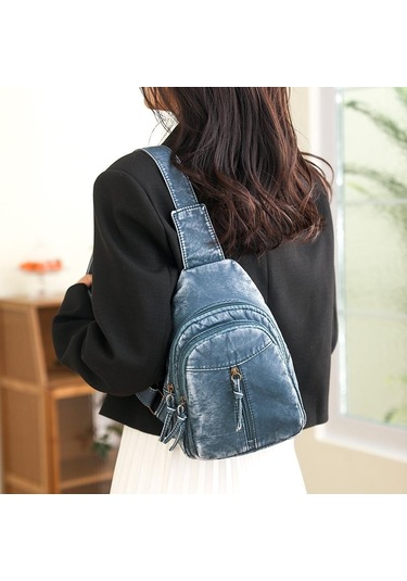 Mavi Kadın Çantası Moda Göğüs Çantası Yumuşak Pu Omuz Crossbody Çanta Kadın Sırt Çantası Mavi