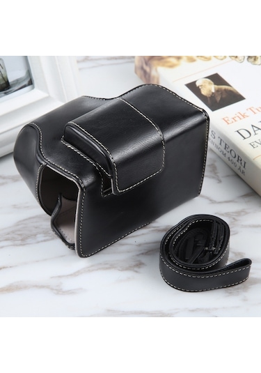 Sones Nikon Z50 / Z30 Kamera Uyumlu Tam Vücut Manyetik Deri Kamera Çantası Askılı Siyah