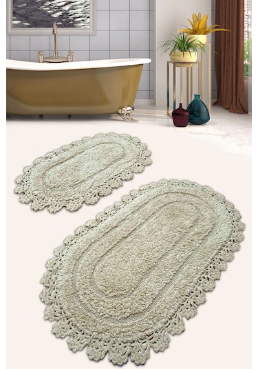 Regnum Cotton Bej 2 Li Set Banyo Paspası Özel Dantelli
