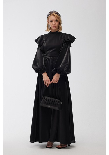 Işıltılı Grace Abiye Elbise Siyah Siyah