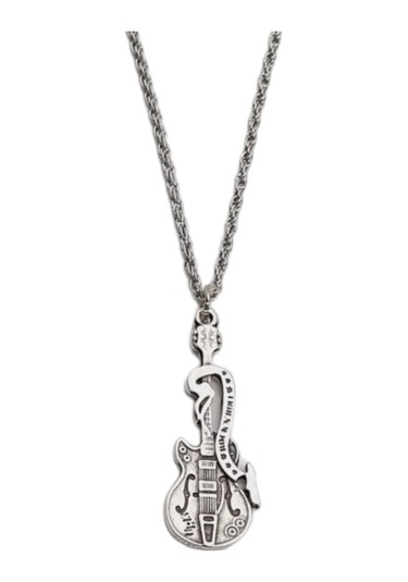 Tezzgelsin 925 Ayar Antik Gümüş Kaplama Rock'n Roll Gitar Kolye Gümüş