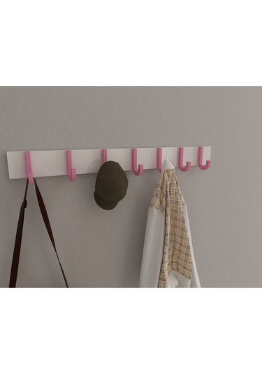 Hepsi3boyutlu Modern Duvar & Kapı Baston Askılık - 7 Adet Pembe J Askılık - Model No : 6 Pembe