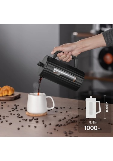 Xuweiwei 1 Adet Thejz 1000ml Fransız Press Kahve Makinesi 4 Seviye Filtreli Yeniden Kullanılabilir Beyaz Beyaz