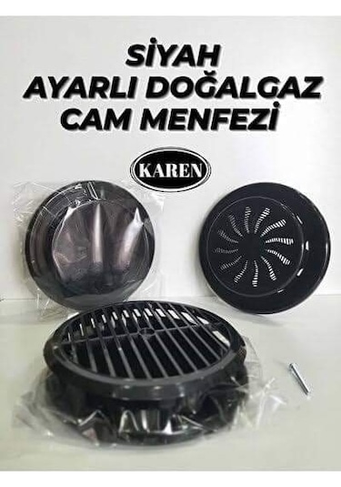 Siyah Ayarlı Doğalgaz Menfezi Cam Ventilasyon Kombi Havalandırma