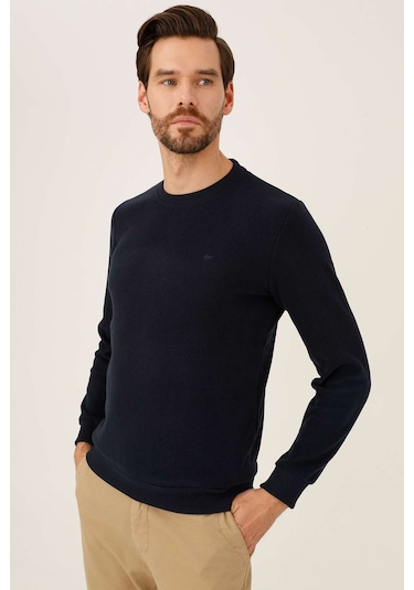 Erkek Lacivert Standart Bisiklet Yaka Triko-6880 Lacivert