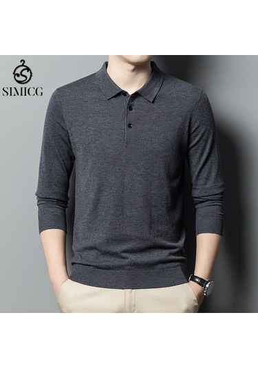 Yeni Erkek Düz İnce Yün Kazak Koyu Gri Koyu Gri