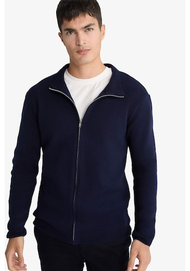 Defacto Standart Fit Dik Yaka Fermuarlı Triko Hırka C8158ax25aunv64 Lacivert