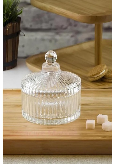 Çizgili Cam Şekerlik Beyaz