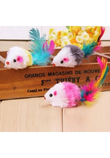 Kedi Oyuncağı Tüylü Çakıl Sesli Fare 7cm 3 Adet