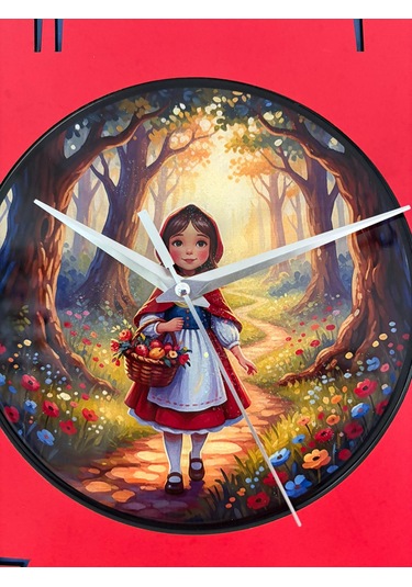 Kişiye Özel İsimli Çocuk Odası Duvar Saati Epoksi Dolgulu 35 Cm Masallar Serisi Kırmızı