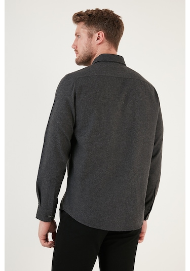 Buratti Pamuklu Regular Fit Düğmeli Yaka Kışlık Erkek Gömlek Cf24W127079 Antrasit
