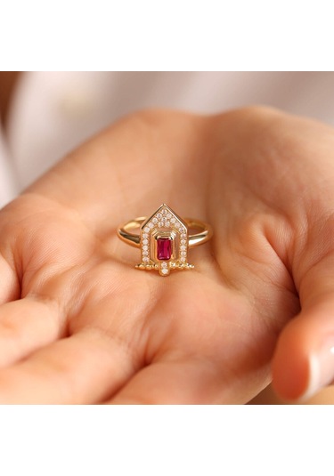 14 Ayar Altın Ruby Yüzük Özel Tasarım House T11011 Renkli