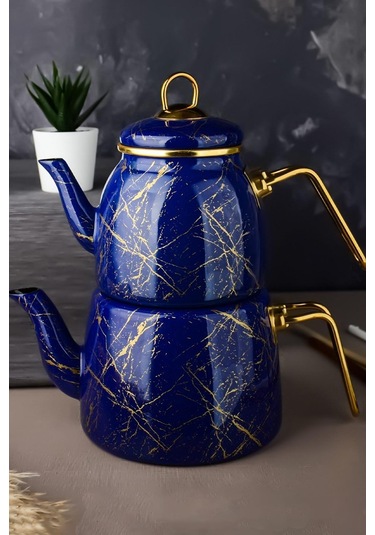 Nishev.com Evini Sev Elite Class Kırık Mermer Desenli Çaydanlık Lacivert