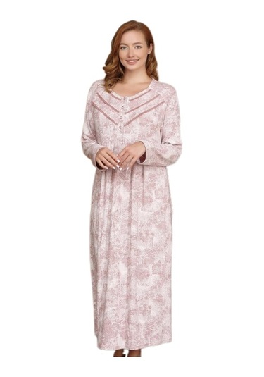 Bone Club 5718 Geniş Beden Seçenekli Kadın Gecelik Gülkurusu V2 Gülkurusu