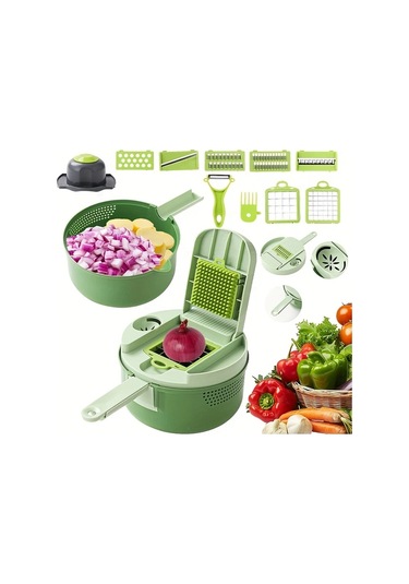 Honeybeeshop 14 İn 1 Mutfak Sebze Meyve Doğrayıcı Manuel Ağır Hizmet Tipi Güvenlik Kilidi Yeşil 1 Parça