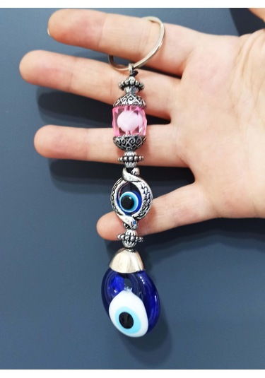 Nazar Boncuklu Pembe Kristal Taşlı Anahtarlık